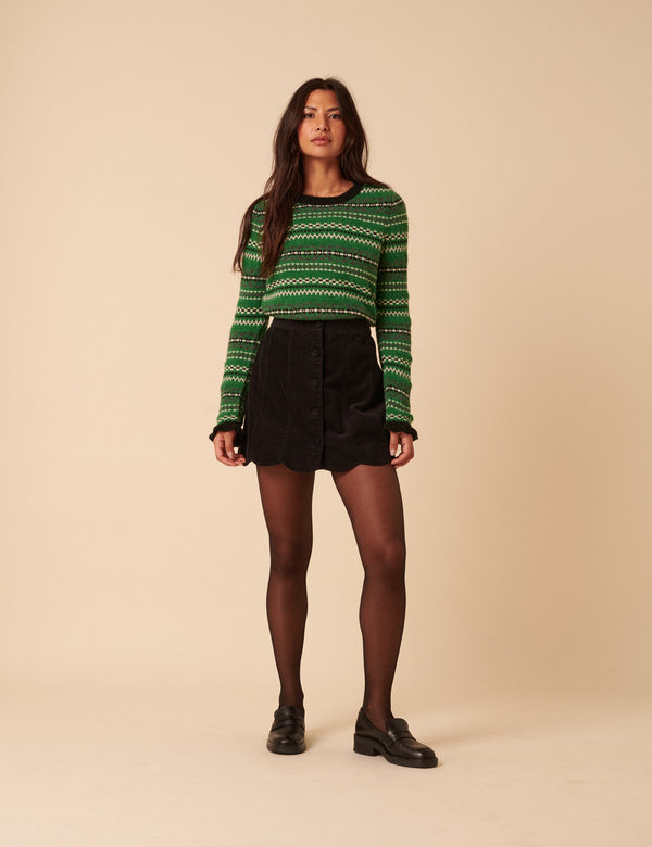 Nobody’s Child Black Cord Scallop Trim Mini Skirt