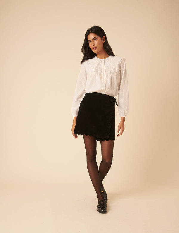 Nobody’s Child Black Cord Scallop Trim Mini Skirt