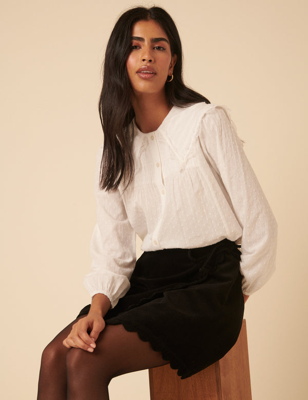 Nobody’s Child Black Cord Scallop Trim Mini Skirt