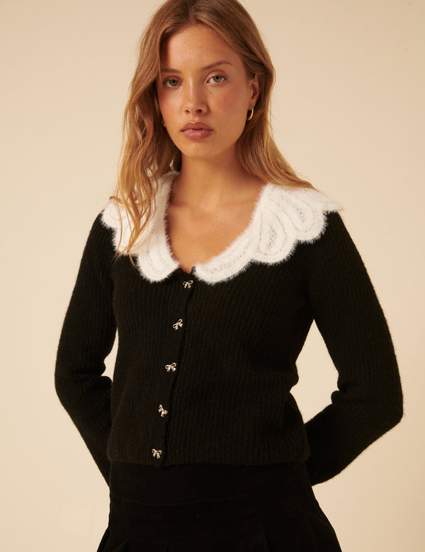 nobody’s child Black Crochet Collar Cardigan