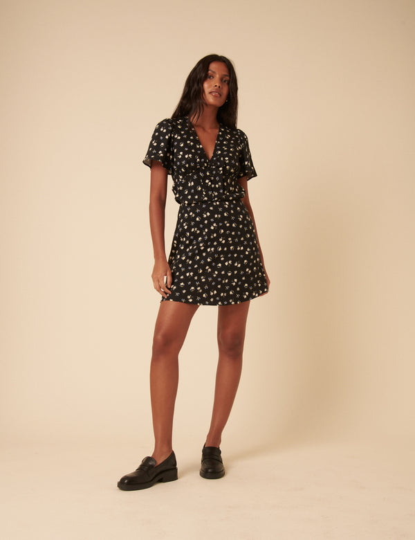 Nobody’s Child Black Ditsy Floral Mini Skirt