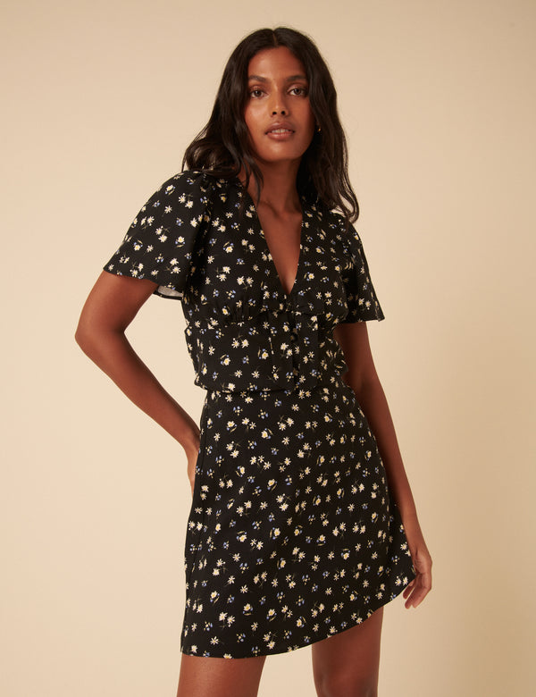 Nobody’s Child Black Ditsy Floral Mini Skirt