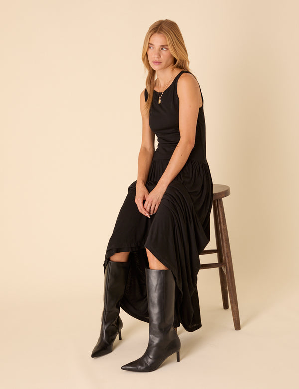 Nobody’s Child Black Drop Waist Camille Midi Dress