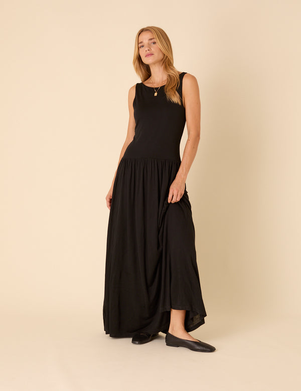 Nobody’s Child Black Drop Waist Camille Midi Dress