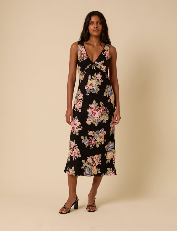 nobody’s child Black Floral Abbey Midi Dress