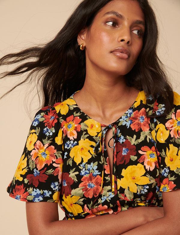 Nobody’s Child Black Floral Anna Midi Dress