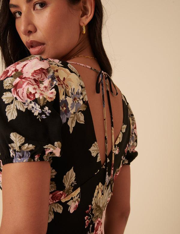Nobody’s Child Black Floral Ella Midi Dess