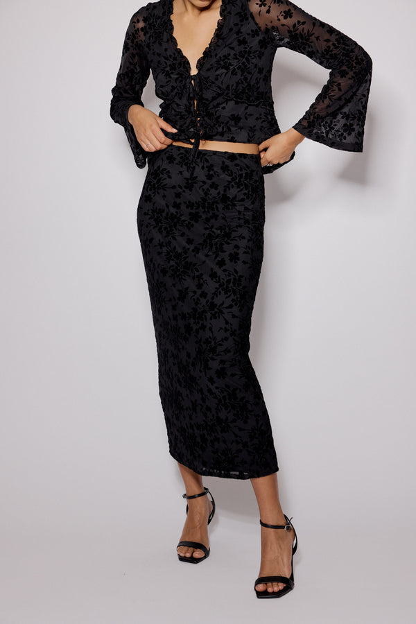 Nobody’s Child Black Floral Jacquard Maxi Skirt