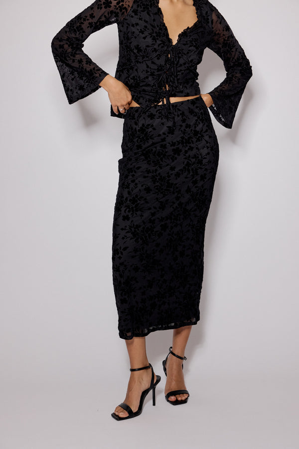 Nobody’s Child Black Floral Jacquard Maxi Skirt