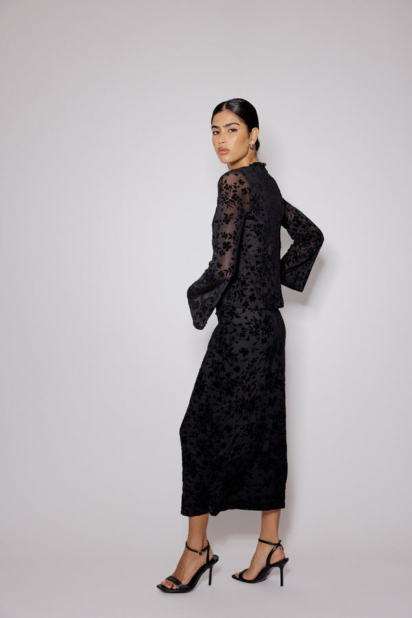 Nobody’s Child Black Floral Jacquard Maxi Skirt