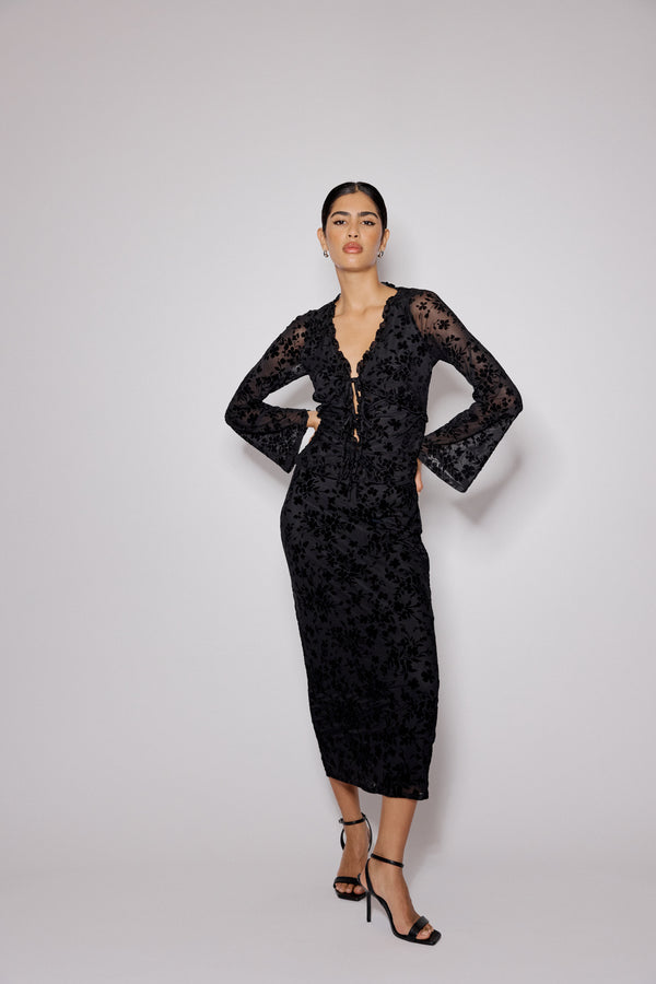 nobody’s child Black Floral Jacquard Maxi Skirt