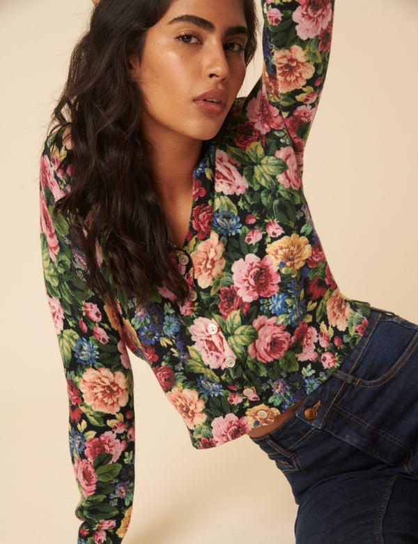 Nobody’s Child Black Floral Knitted Cardigan