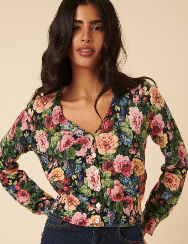 nobody’s child Black Floral Knitted Cardigan