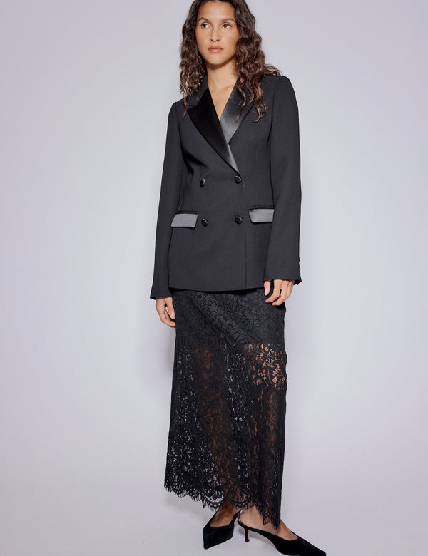 Nobody’s Child Black Floral Lace Midi Skirt