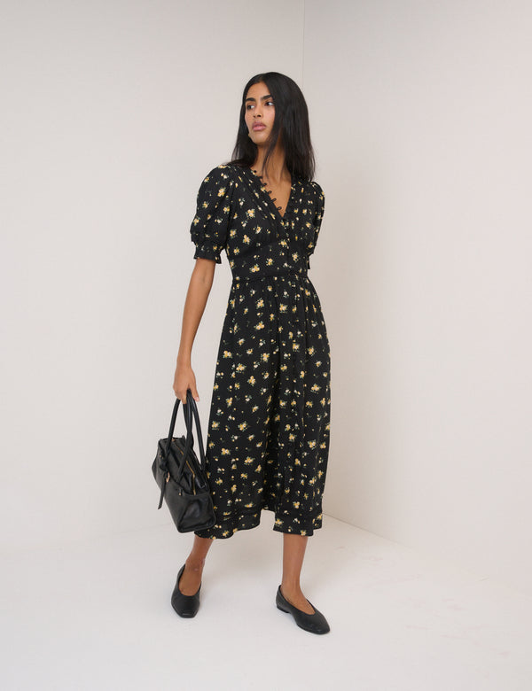 Nobody’s Child Black Floral Saffy Midi Dress