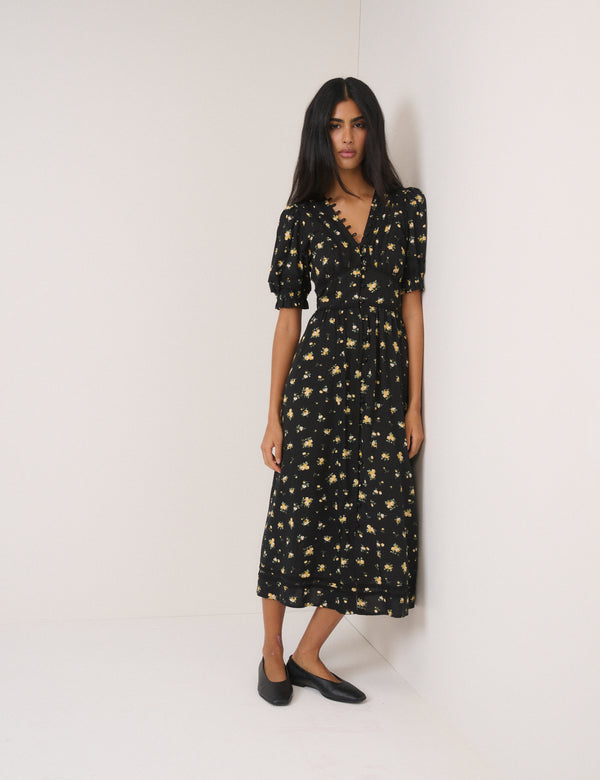 nobody’s child Black Floral Saffy Midi Dress