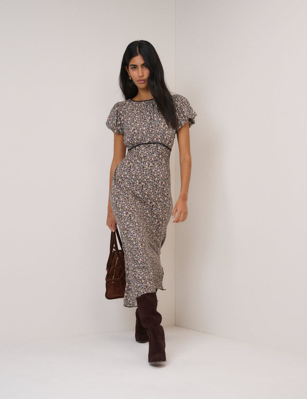 nobody’s child Black Floral Sicily Midi Dress