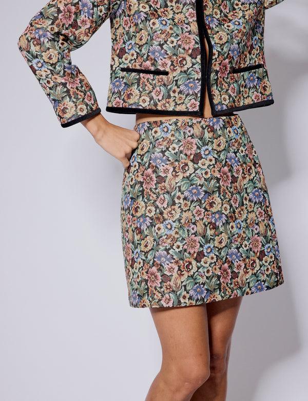 Nobody’s Child Black Floral Tapestry Mini Skirt