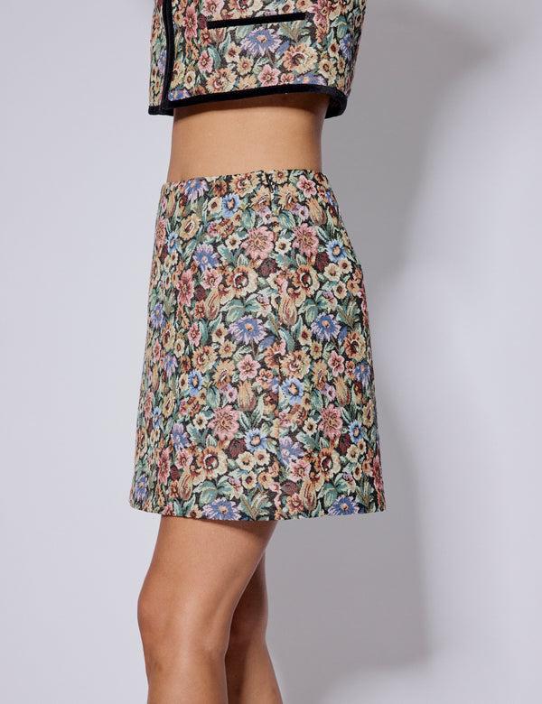 Nobody’s Child Black Floral Tapestry Mini Skirt