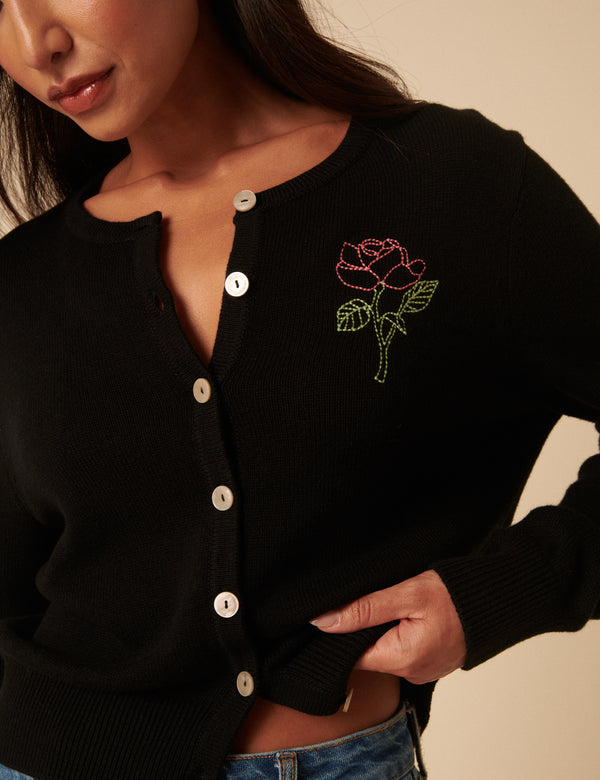 Nobody’s Child Black Flower Embroidered Cardigan