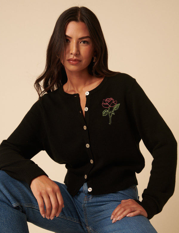 Nobody’s Child Black Flower Embroidered Cardigan