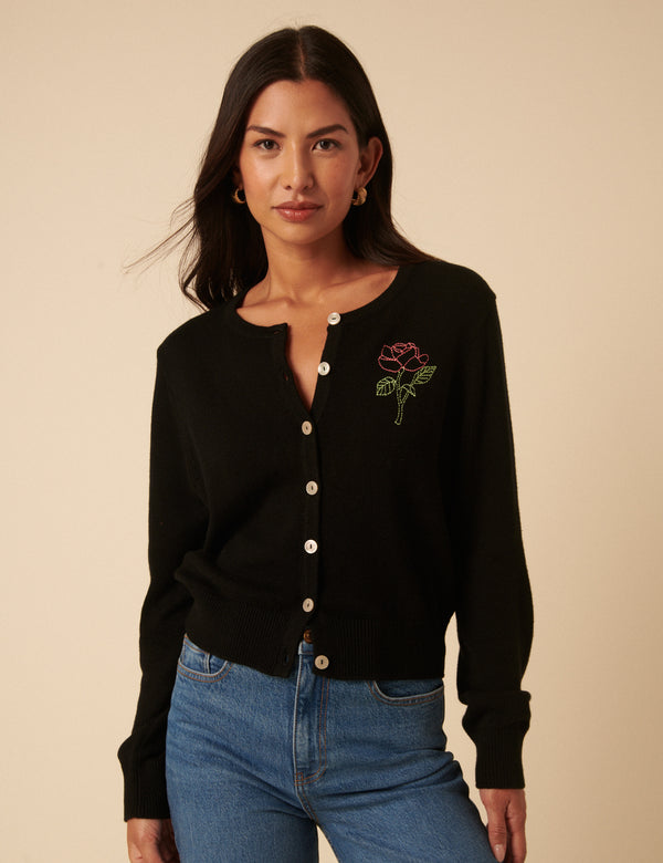 Nobody’s Child Black Flower Embroidered Cardigan
