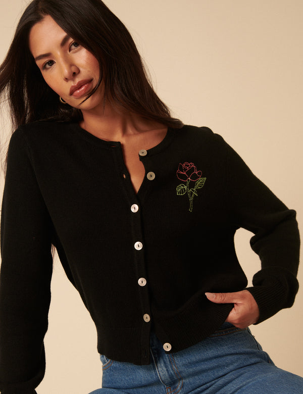 nobody’s child Black Flower Embroidered Cardigan