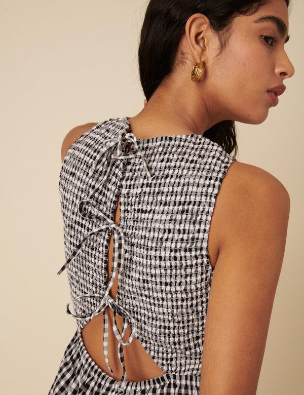 Nobody’s Child Black Gingham Shirred Jumpsuit