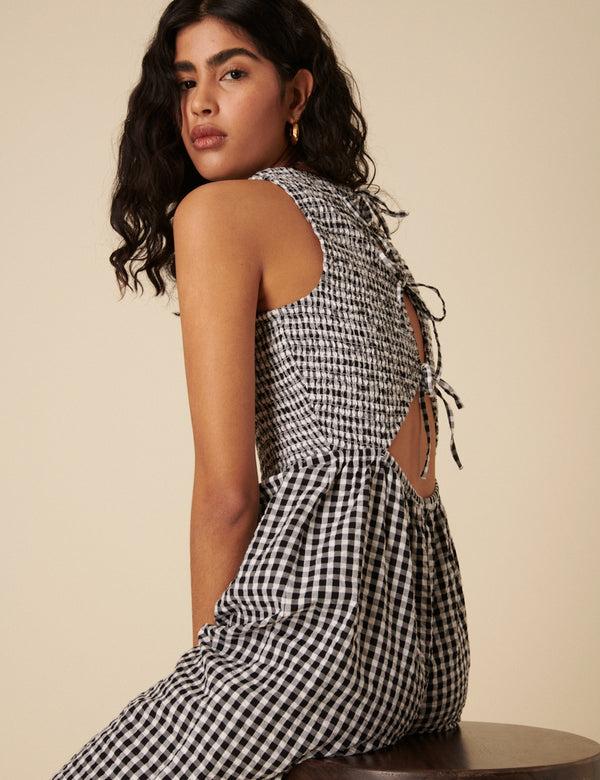 nobody’s child Black Gingham Shirred Jumpsuit