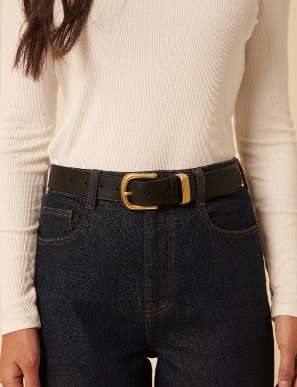 Nobody’s Child Black Gold Buckle Leather Belt