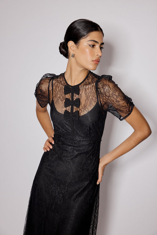 nobody’s child Black Lace Bow Front Una Midi Dress