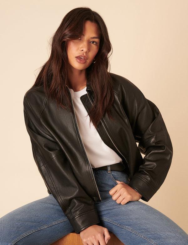 Nobody’s Child Black Leather Bomber Jacket