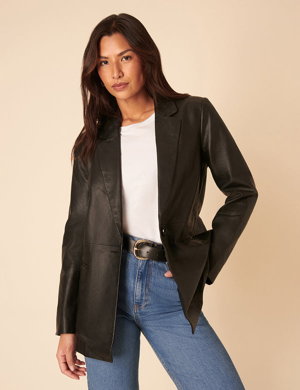 nobody’s child Black Leather Boyfriend Blazer
