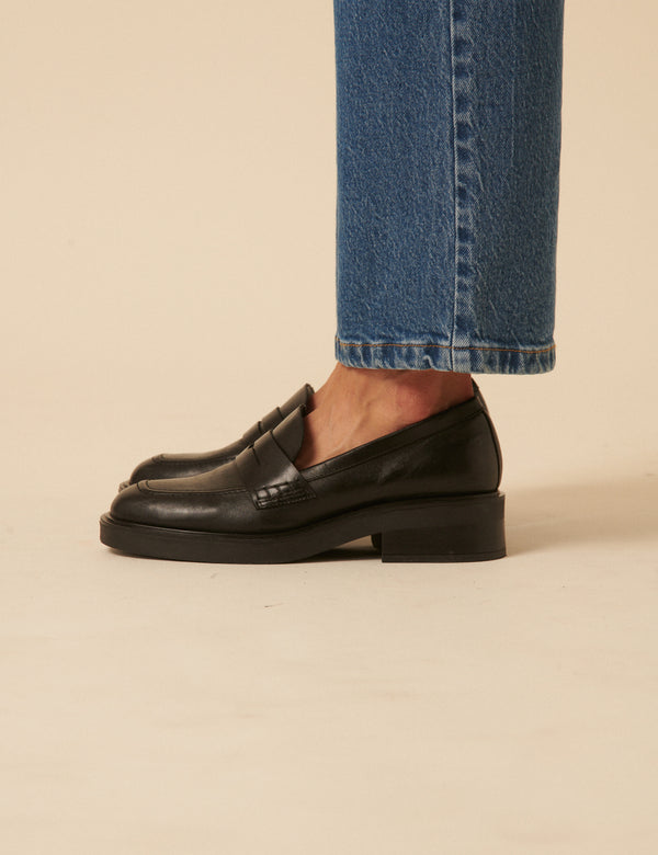 Nobody’s Child Black Leather Chunky Loafers