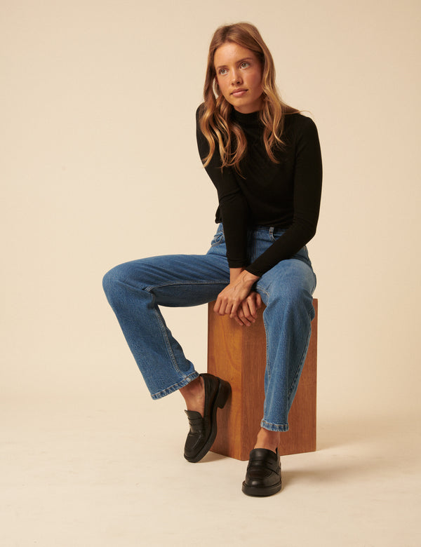 Nobody’s Child Black Leather Chunky Loafers