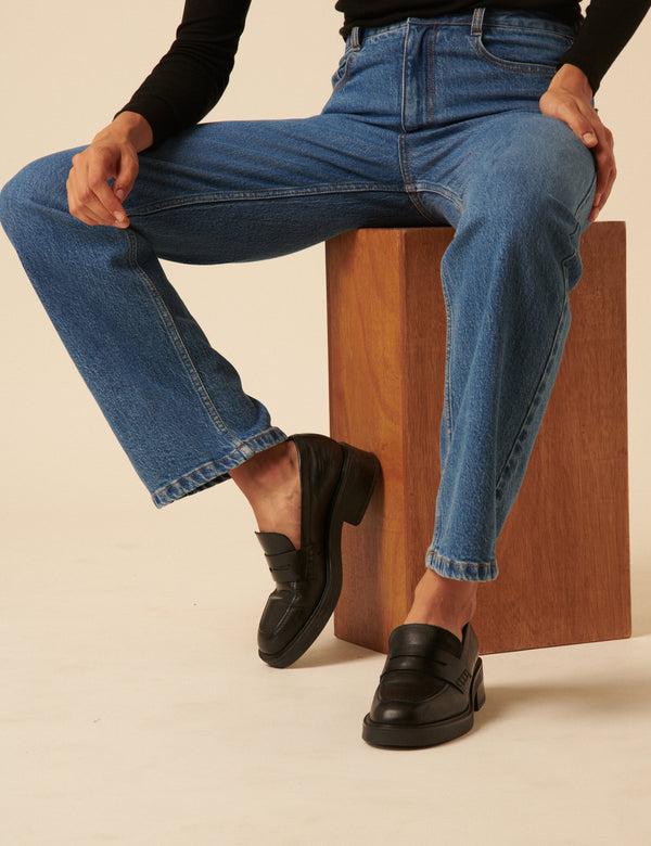 nobody’s child Black Leather Chunky Loafers