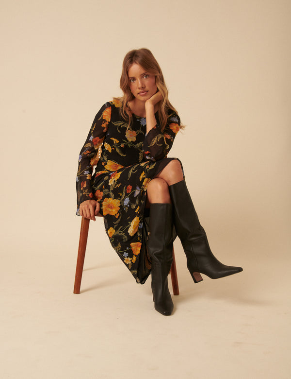 Nobody’s Child Black Leather Knee High Boots