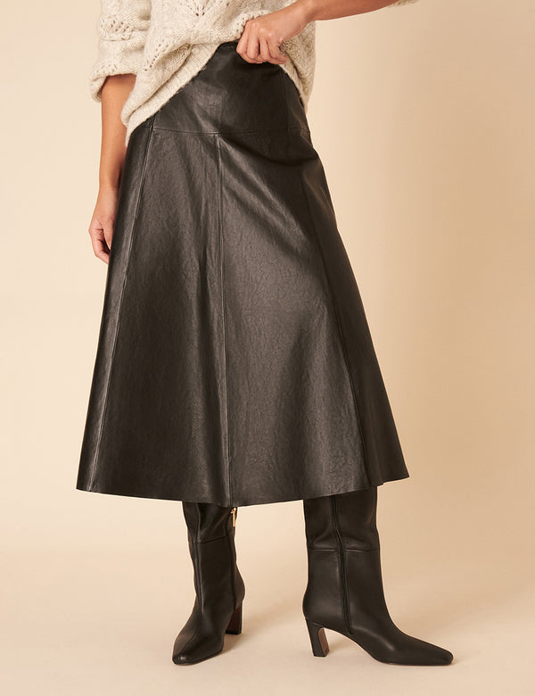 Nobody’s Child Black Leather Midi Skirt
