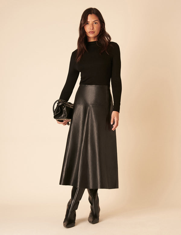 Nobody’s Child Black Leather Midi Skirt