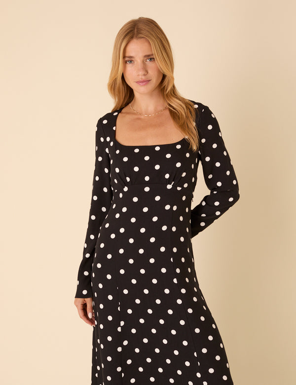 Nobody’s Child Black Polka Dot Delilah Midi Dress