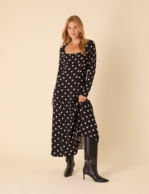 nobody’s child Black Polka Dot Delilah Midi Dress