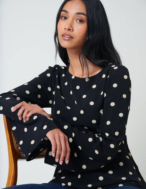 Nobody’s Child Black Polka Dot Flute Sleeve Blouse