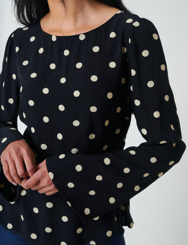 nobody’s child Black Polka Dot Flute Sleeve Blouse