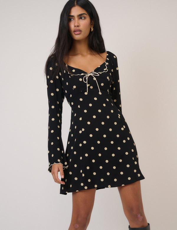Nobody’s Child Black Polka Dot Lyon Mini Dress