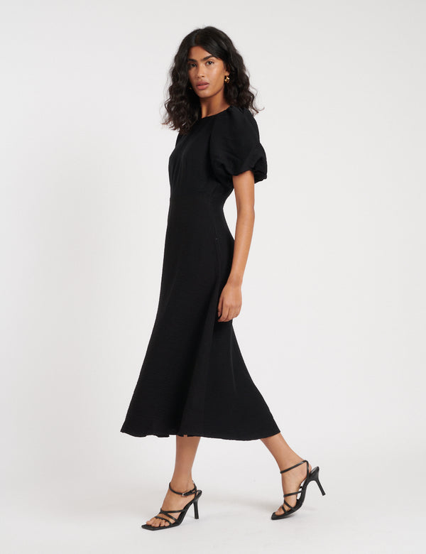 Nobody’s Child Black Puff Sleeve Zora Midi Dress