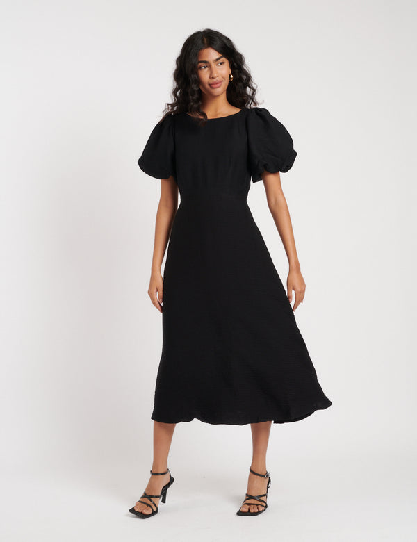 nobody’s child Black Puff Sleeve Zora Midi Dress