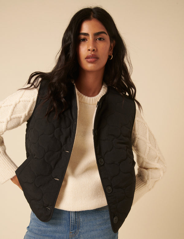 Nobody’s Child Black Quilted Borg Reversible Gilet