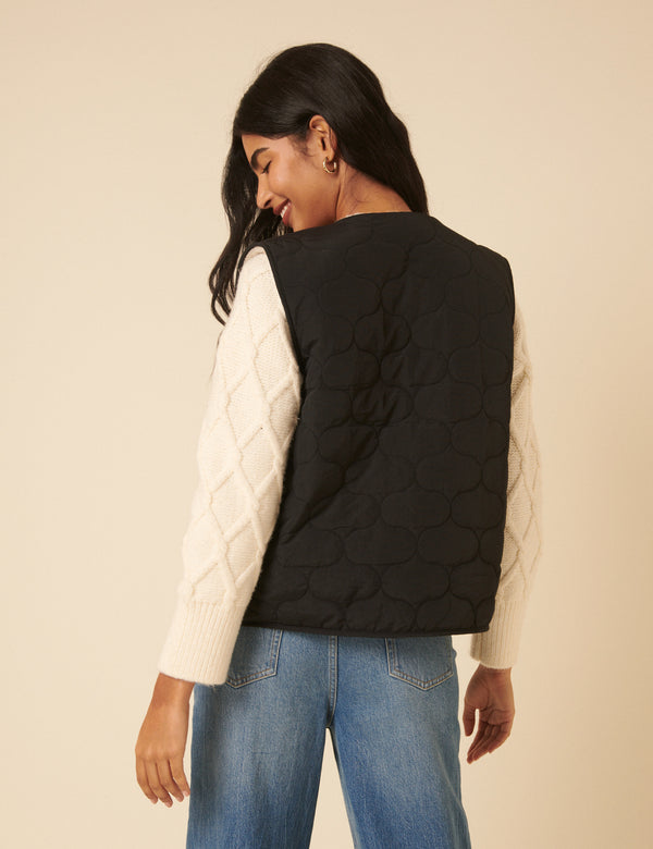 Nobody’s Child Black Quilted Borg Reversible Gilet