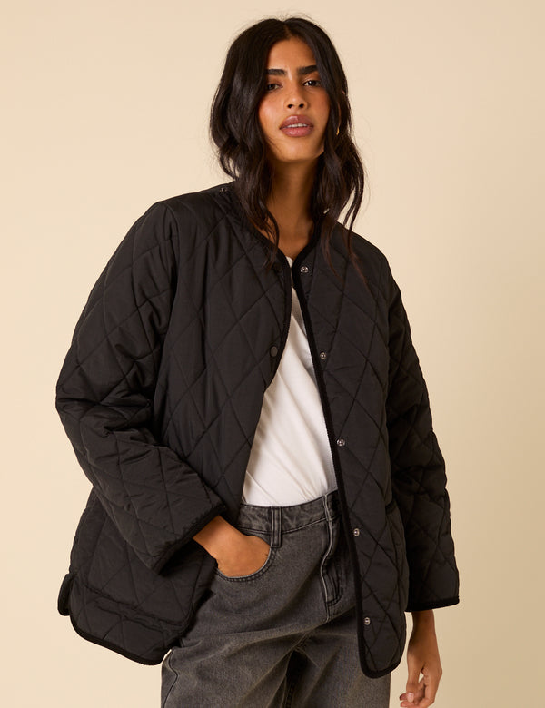 Nobody’s Child Black Quilted Detachable Scarf Coat