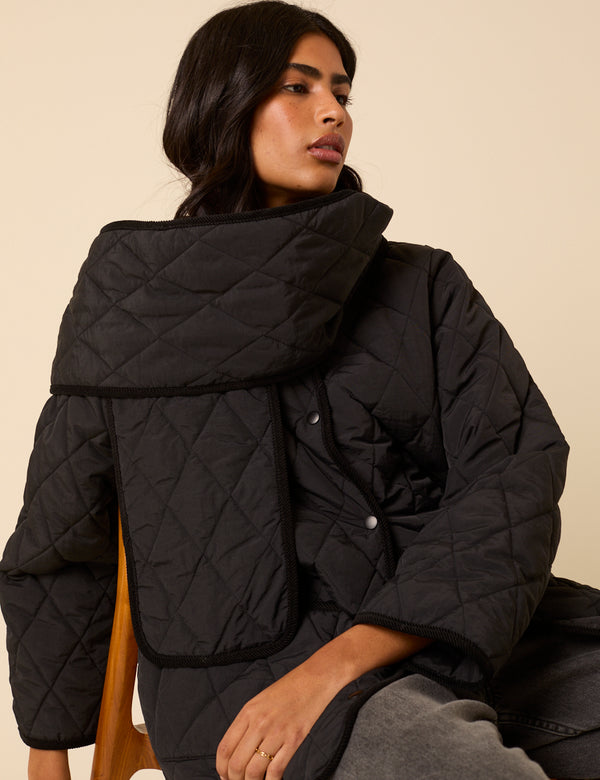 nobody’s child Black Quilted Detachable Scarf Coat